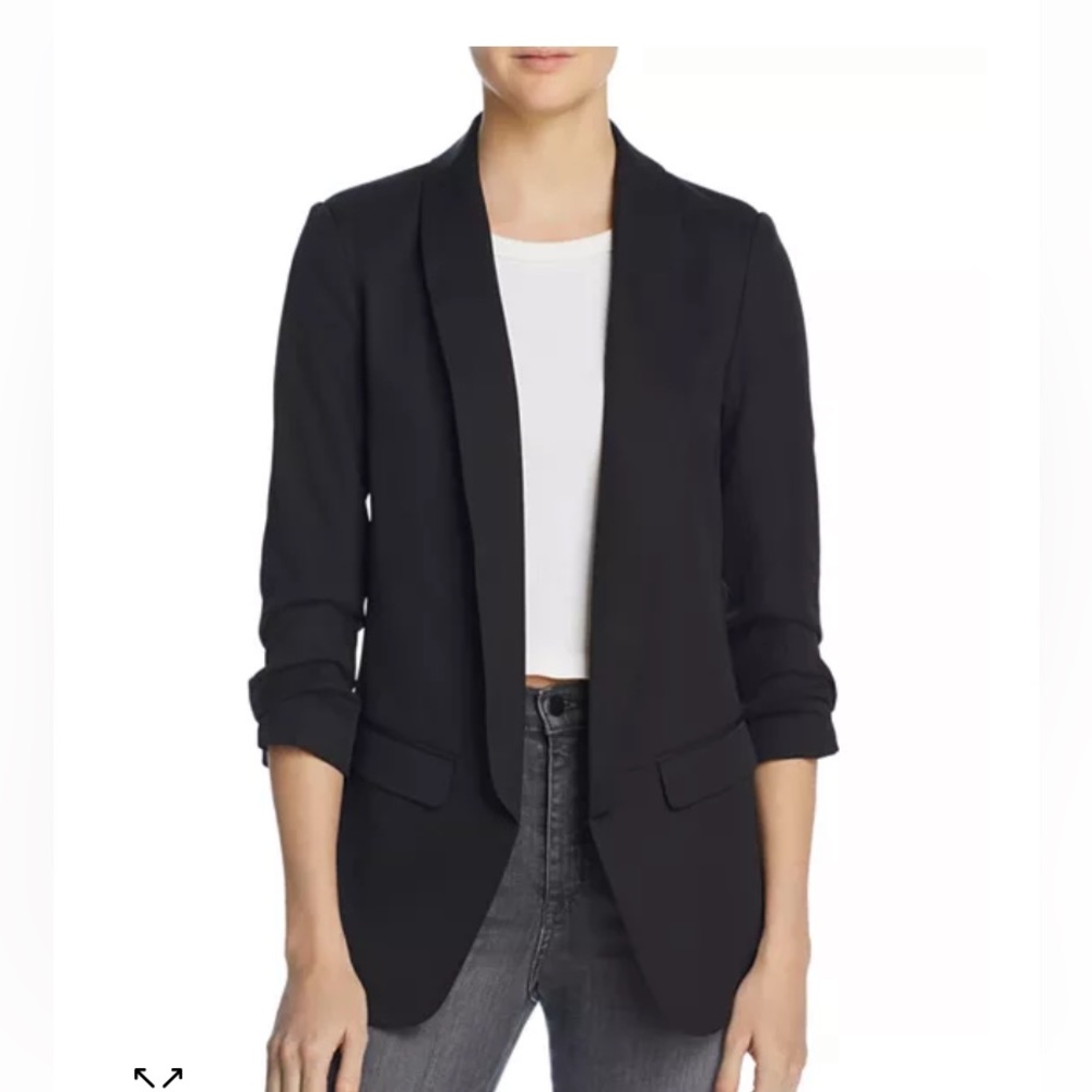 Aqua Women’s Black Jacket, ruched sleeves, open front, lined,‎ size small